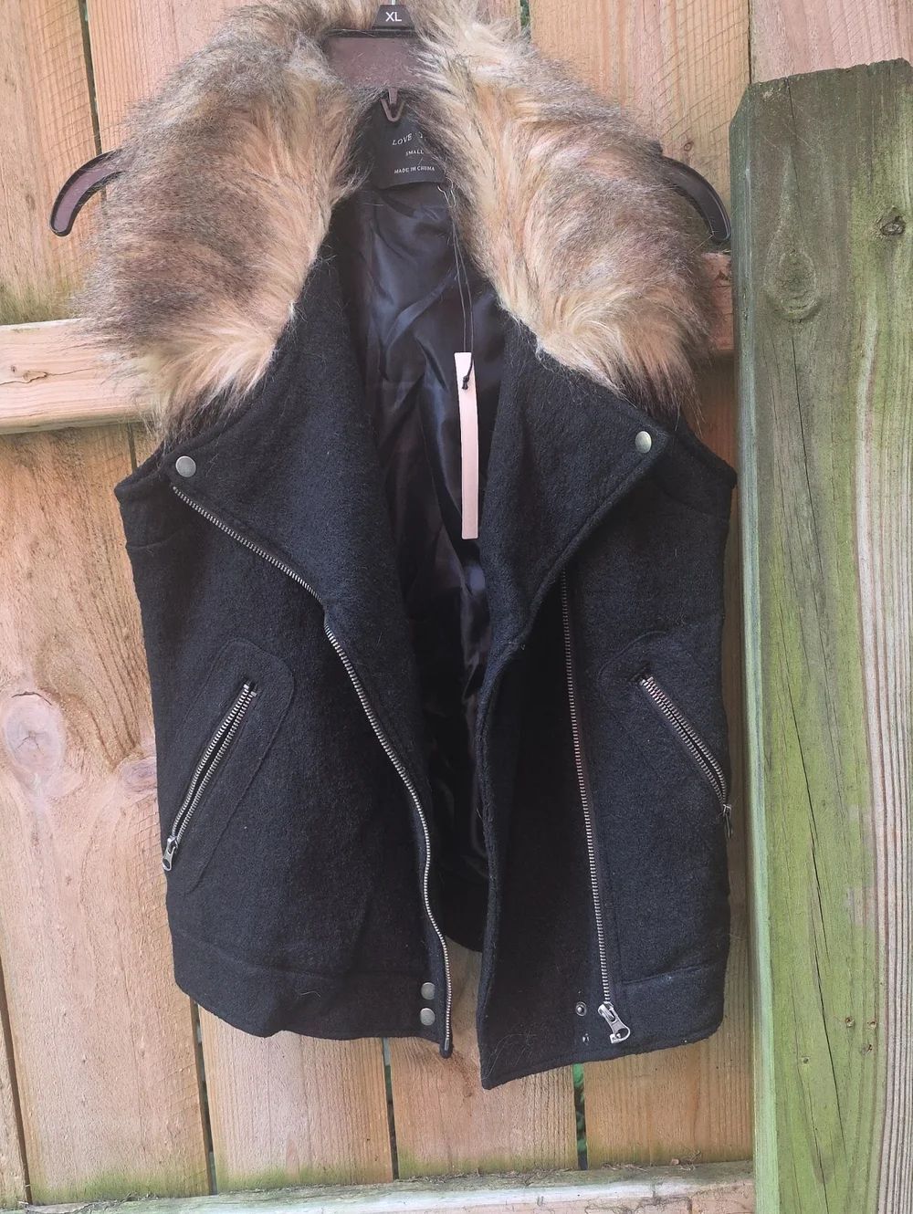 Black Moto Vest with Faux Fur Trim